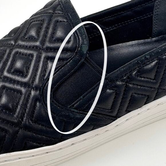 Tory Burch Jesse Quilted Leather Slip On Sneaker Black Size 10 Loafer Flats Logo - Picture 11 of 16